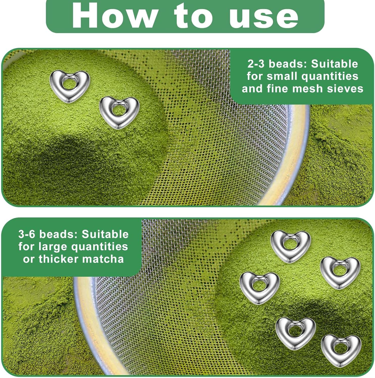 6Pcs Matcha Sifting Beads, Stainless Steel Heart Shaped Matcha Sifter Weights for Japanese Tea Ceremony & Cocoa Powder Metal Tea Tool Accessories for Faster Clump-Free & Finer Sieving