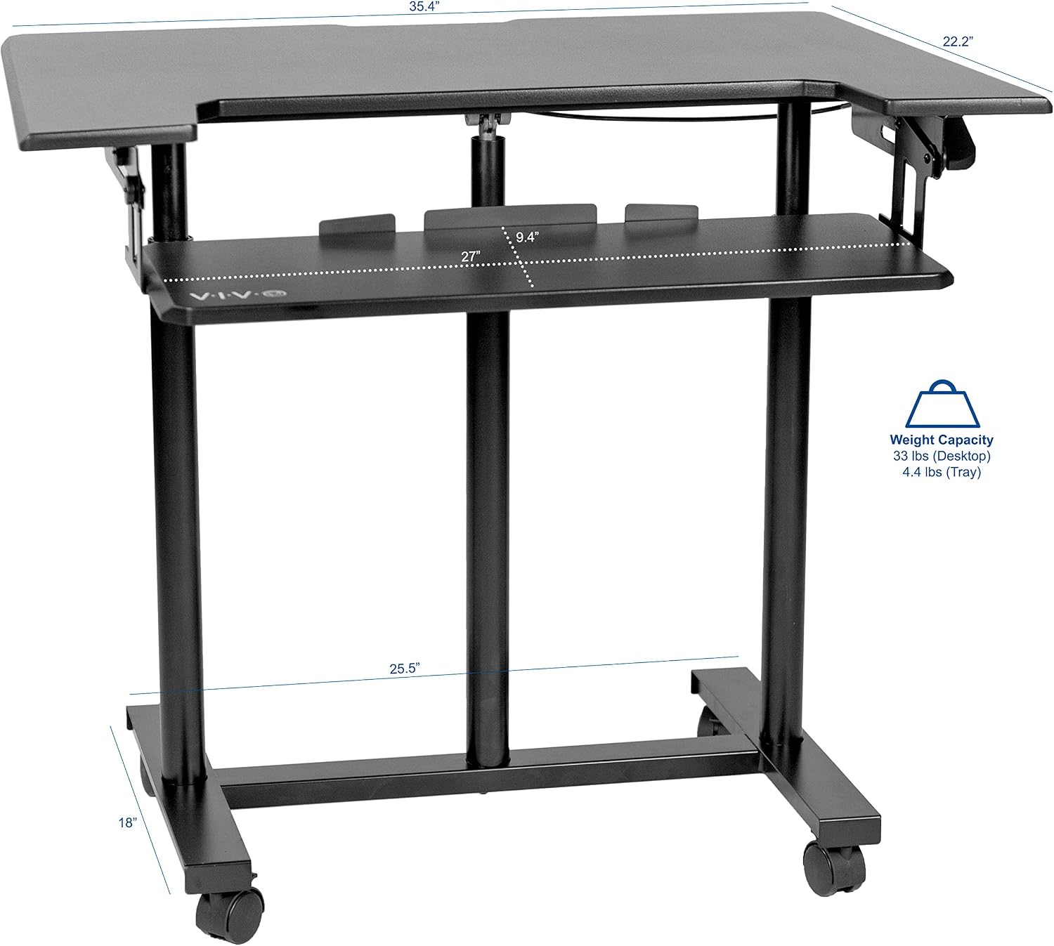 VIVO Mobile Height Adjustable Table, Stand Up Desk Cart with Sliding Keyboard Tray, Computer Workstation, Rolling Presentation Cart, Black, CART-V06A