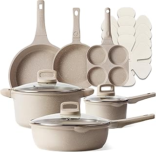 CAROTE 12pcs Pots and Pans Set Non Stick, Taupe Nonstick Cookware Set, Frying pans with lids, Kitchen Essentials Pot and Pan, Induction Cookware