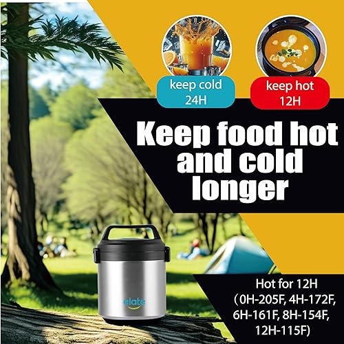 Miniatura 2 de Elate Tarro térmico de 2 cuartos de galón para comida caliente, acero inoxidable de 64 onzas con aislamiento al vacío, recipiente térmico de boca