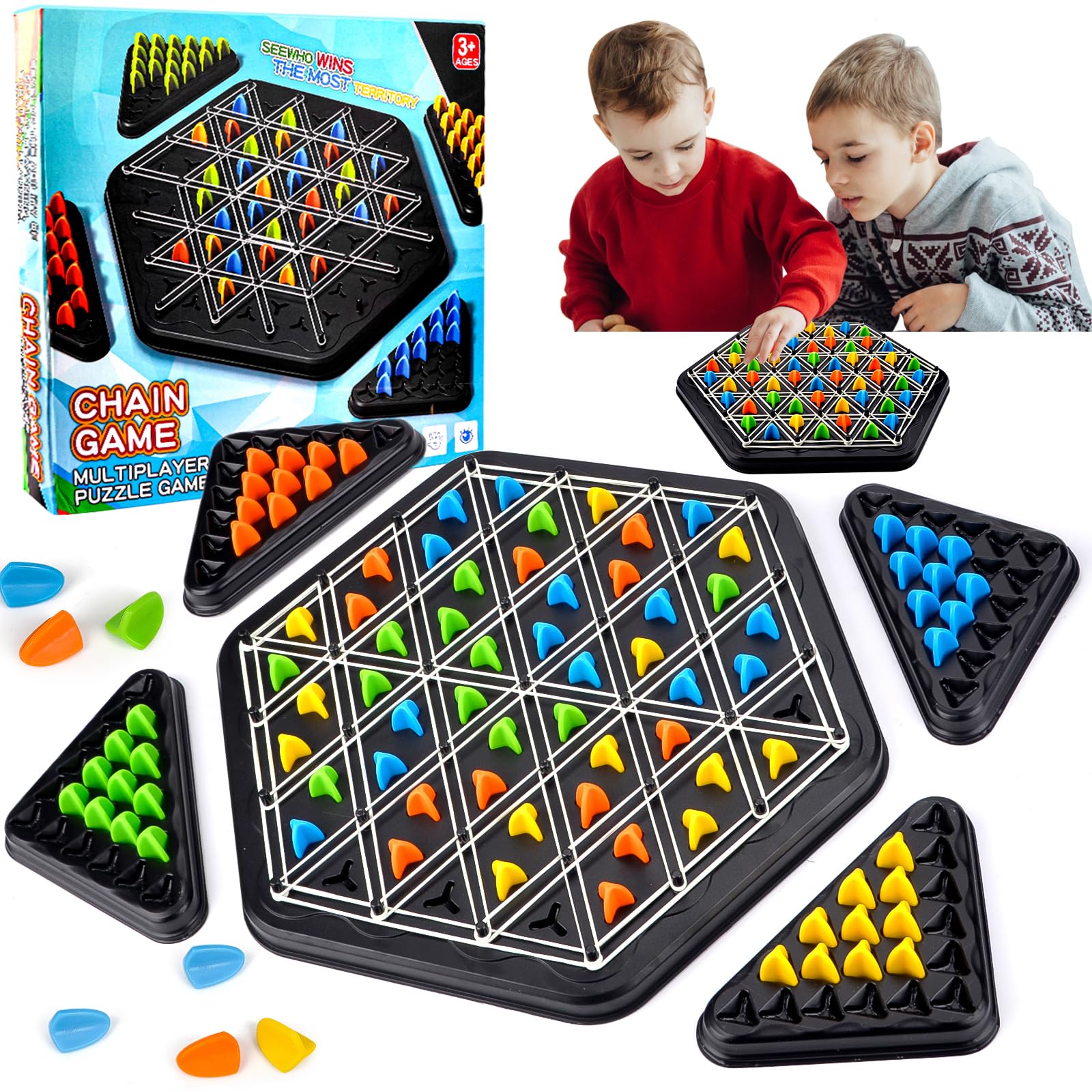 Triggle Board Game, Triangle Chain Strategy Board Game, Chain Triangle Chess Game, Triggle Rubber Elastic Band Board Games Brain Teaser Strategy Gam-e For Kids and Adults Family Party