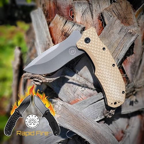 Miniatura 7 de Off-Grid Knives - Coyote de fuego rápido, EDC asistido grande, construcción de uso duro, campamento y supervivencia, acero de hoja criogénico D2,