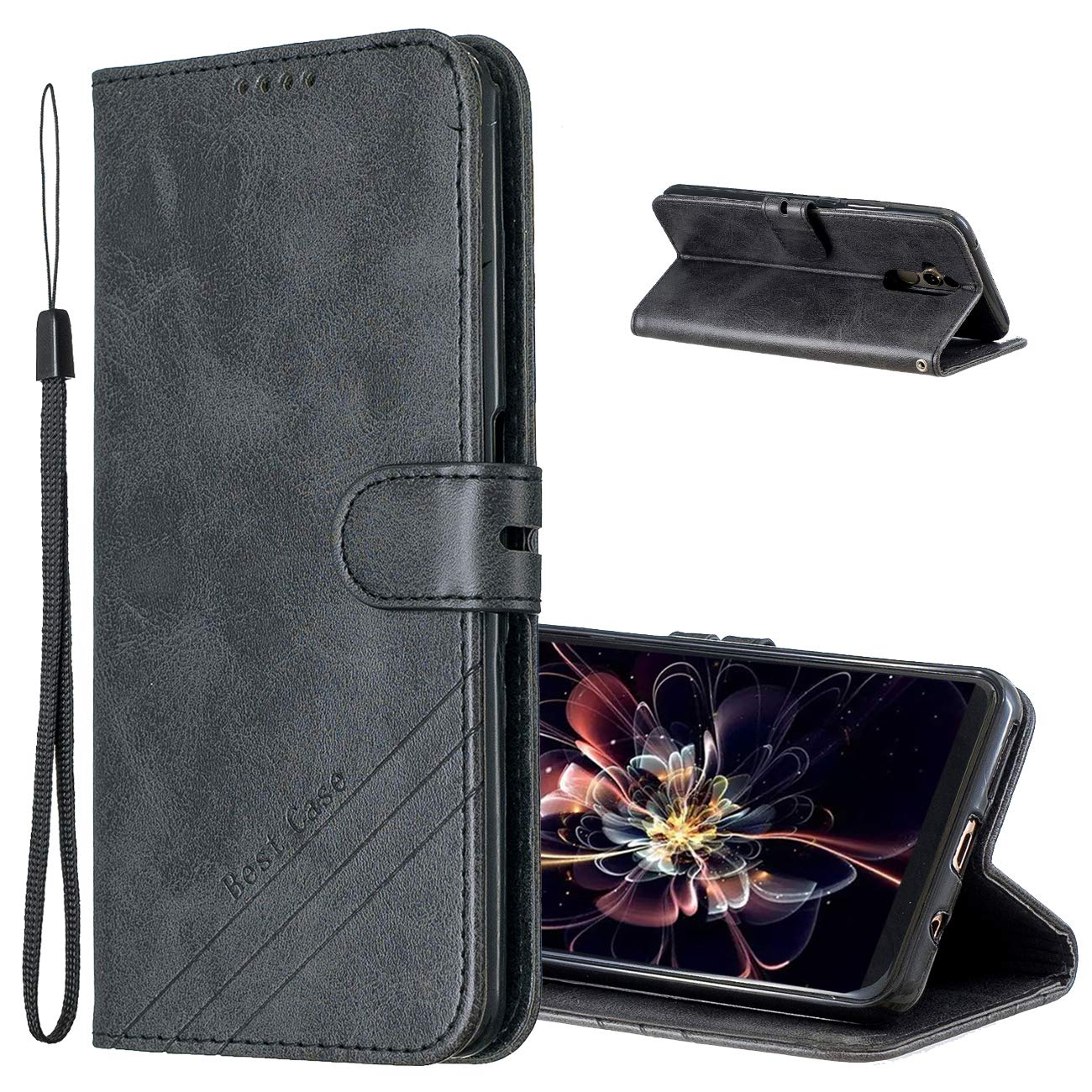 Cover Flip In Pelle PU Per Huawei Mate 20 Lite: Custodia Book Style Con Interno In Silicone (Nero)