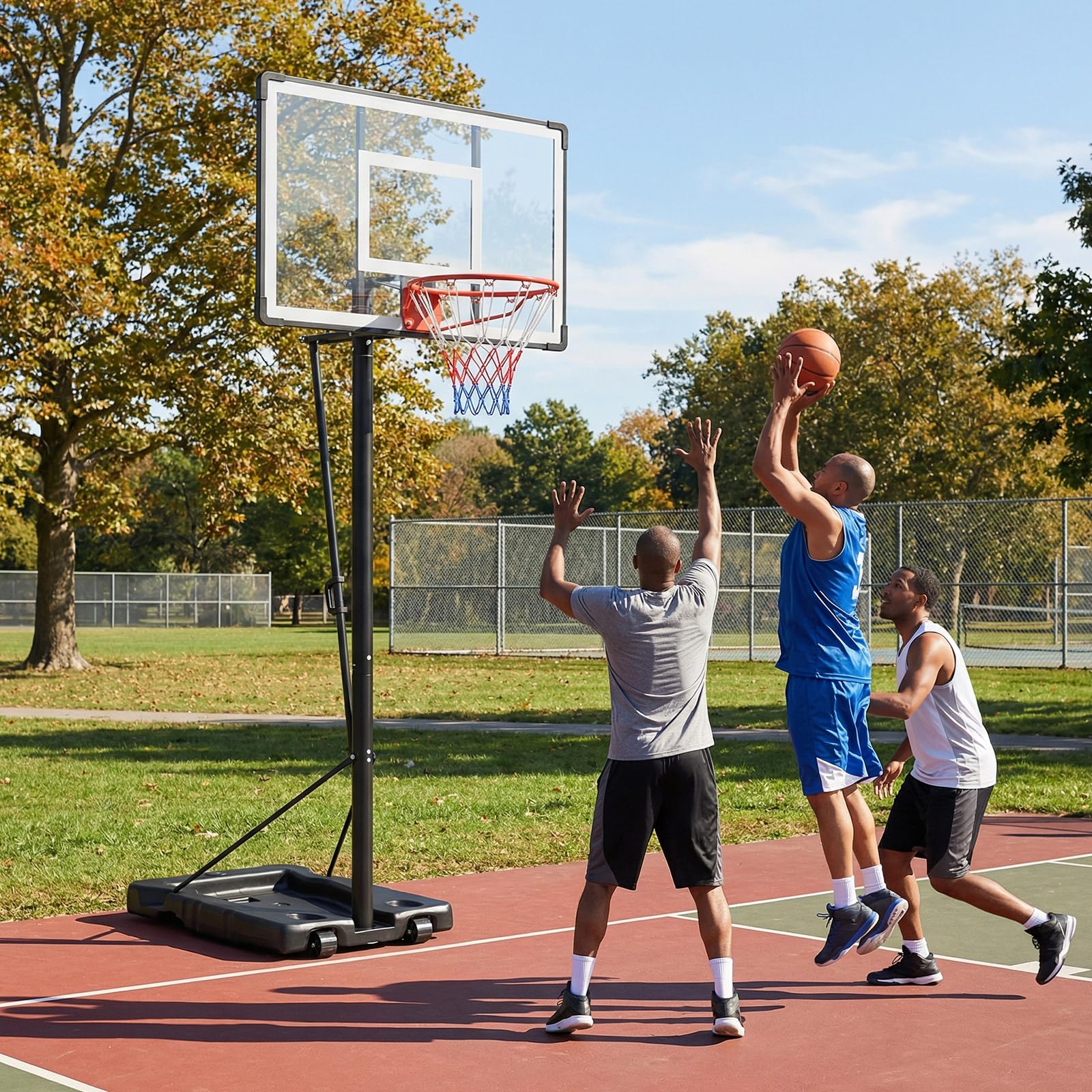 GYMAX Basketballkorb Outdoor, verstellbare Korbhöhe 204-358 cm, Basketballständer mit Rollen & befüllbarer Basis