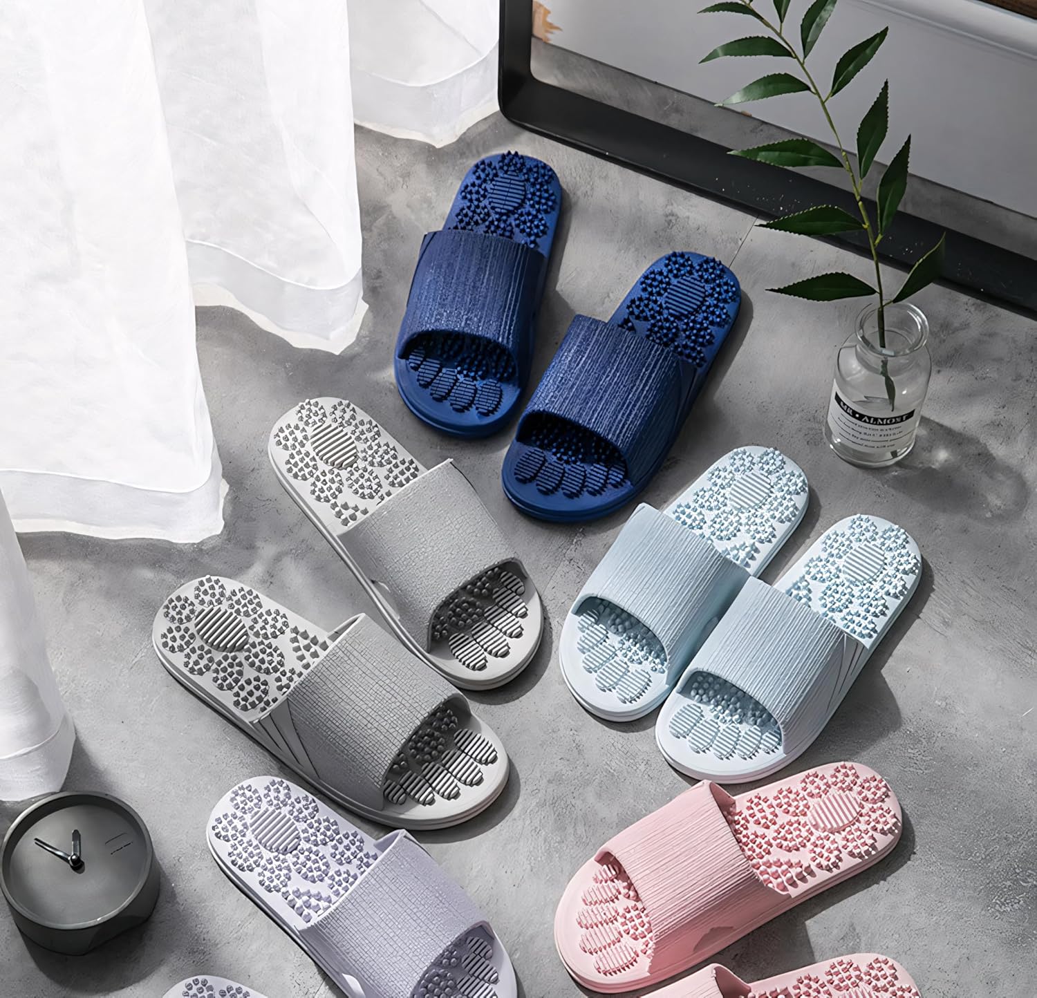 V-shine Acupressure Reflexology Slippers for Foot Acupoint Massage, Shiatsu Arch Pain Relief, Non-Slip Massage Shoes for Bath Shower (Gray, 7.5-8) - Image 8