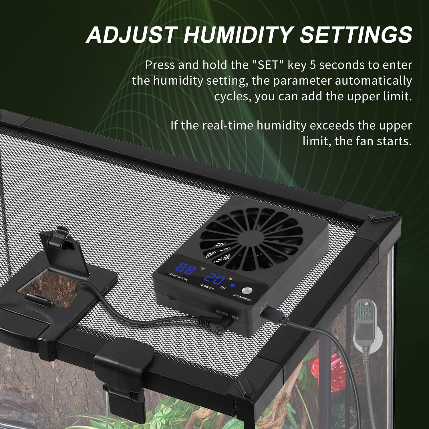 Reptilienventilator, Feuchtigkeitsventilator, Luftentfeuchter für Regenwald-Terrarium, verbessert die Luftzirkulation für Amphibien, Reptilien und Schlangen