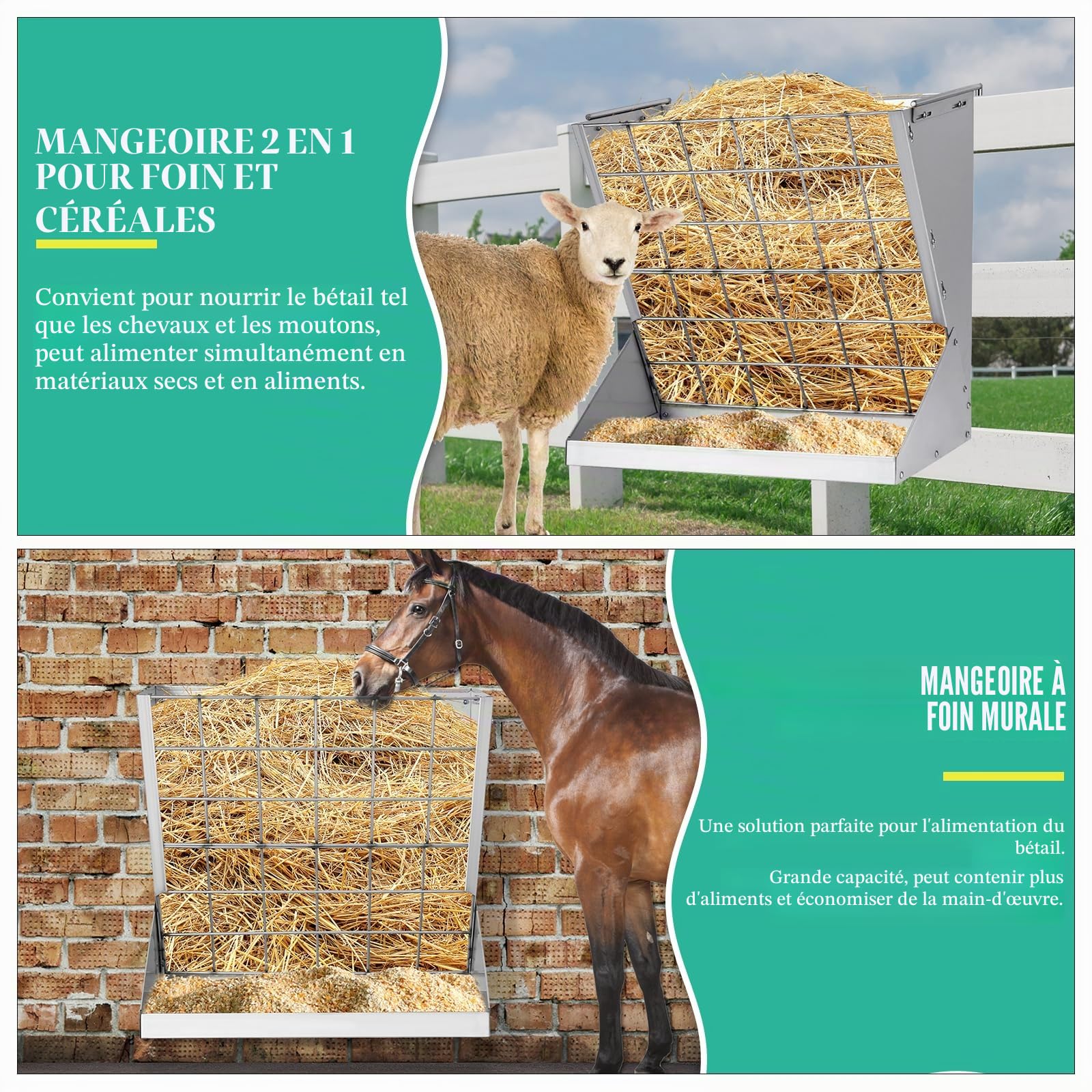 RâTelier à Foin pour Moutons, RâTelier Mural Galvanisé pour BéTail, RâTelier MéTallique pour ChèVres et Chevaux pour Foin et CéRéAles Avec Distance RéGlable pour Moutons, ChèVres, Chevaux