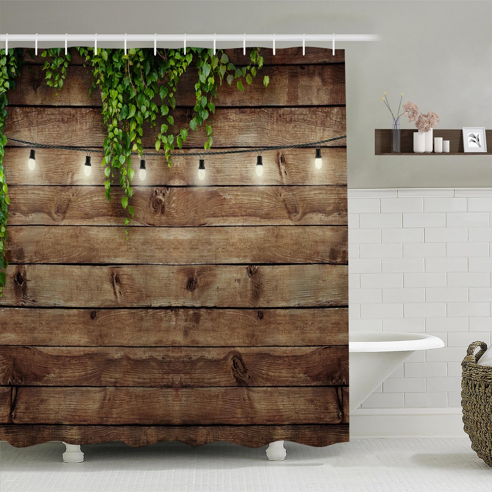 Simpomsy Garden Shower Curtain Outdoor Vintage Rustic Wooden Board Door Shower Curtain, Waterproof Polyester Fabric Countryside Life Bathroom Curtain with 12 Hooks 200x180cm