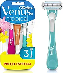 Gillette Venus Tropical Aparelho de Depilação Feminina Descartável com Aloe e Cabo Perfumado com Aroma Tropical, 3 Uds