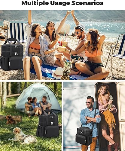 Miniatura 6 de Lonchera de doble capa para hombres, bolsa de almuerzo expandible para hombres con aislamiento de cuero, a prueba de fugas, lonchera duradera e