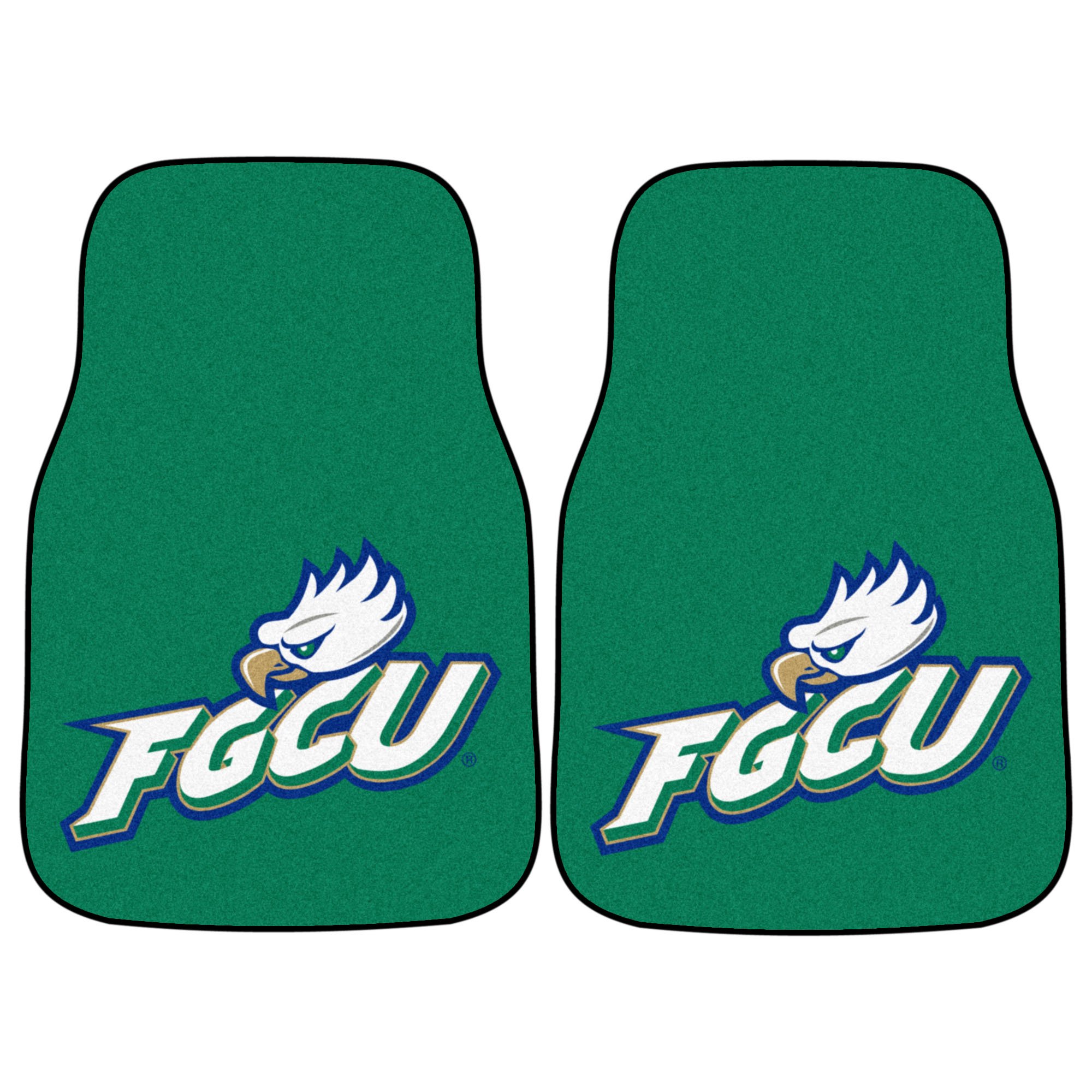 FANMATS5235 Florida Gulf Coast Eagles Front 2-Piece Team Logo Carpet Car Mat Set, Front Row Automotive Floor Mats, Non-Slip Backing, Team Colors