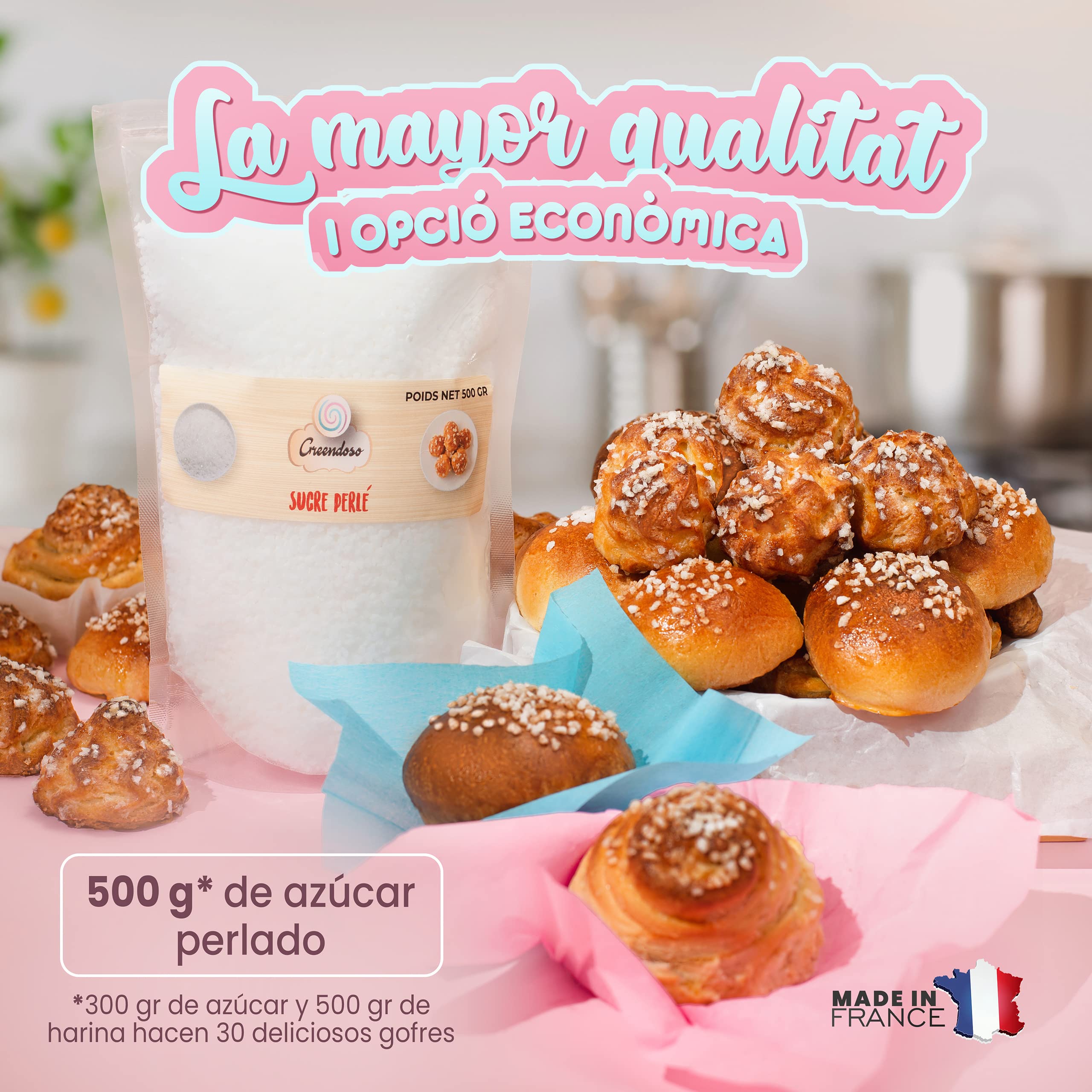 GREENDOSO® Azúcar Perlado 500 g para Hornear y Decoración de Dulces