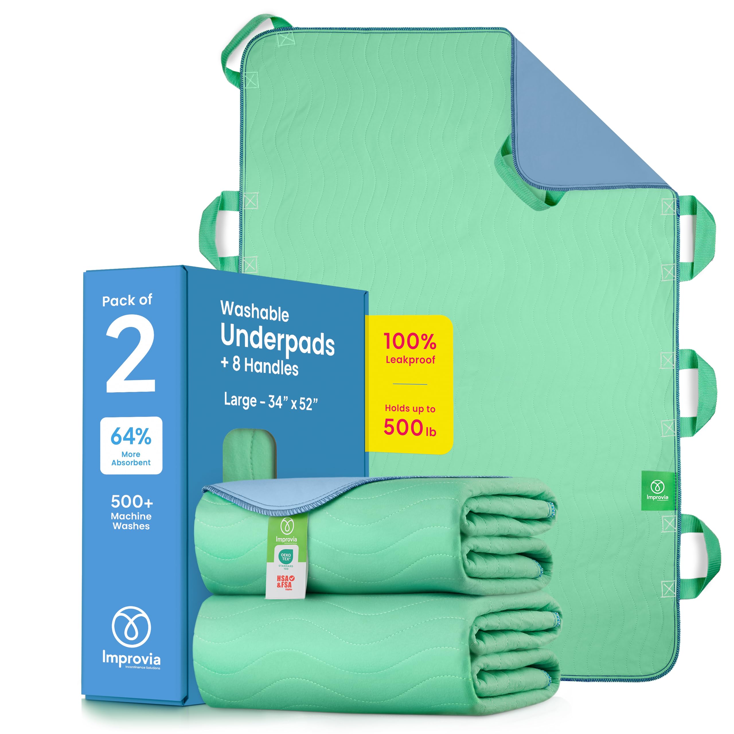 Photo 1 of Improvia Positioning Bed Pad with Handles (Green, Pack of 2)