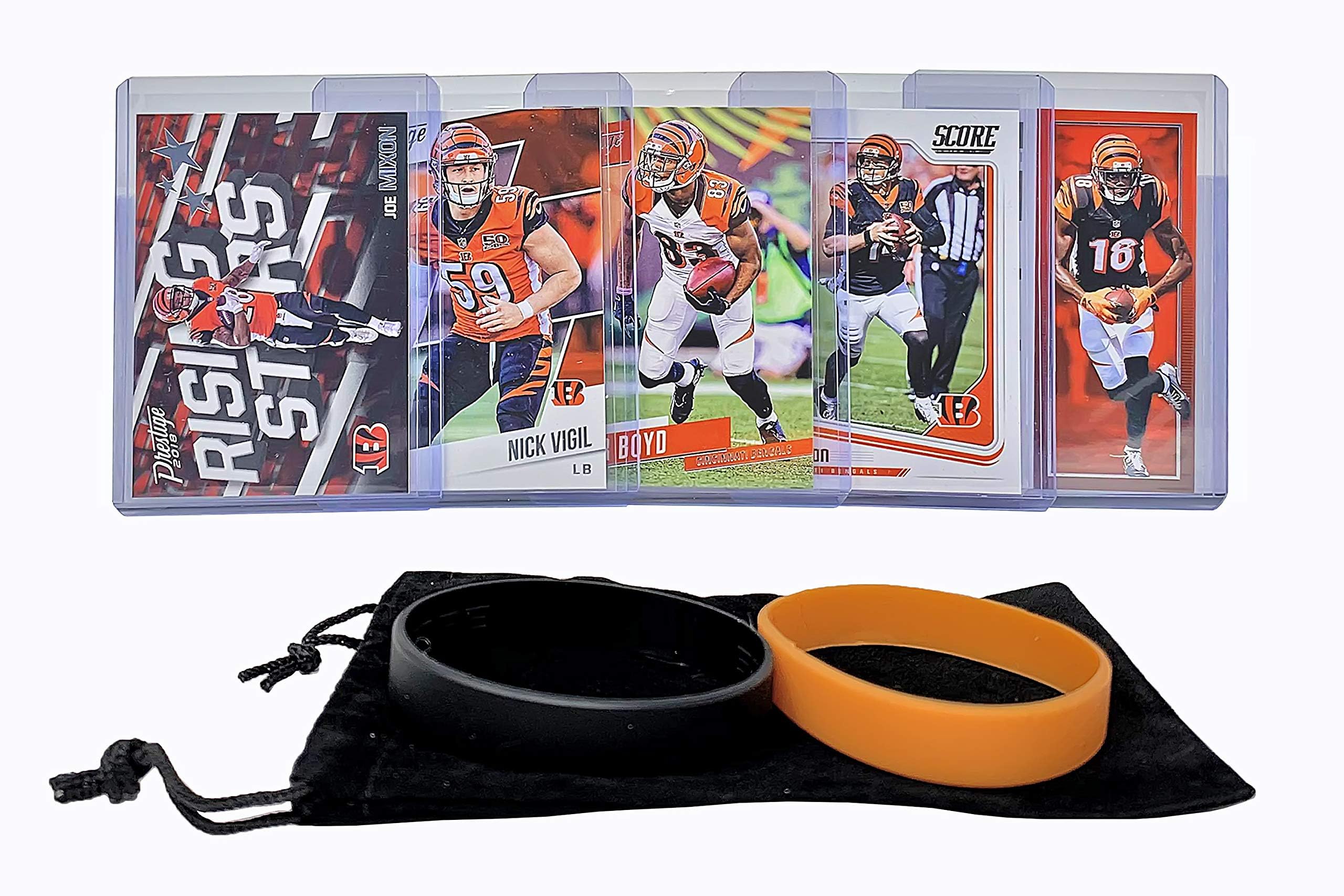 Cincinnati Bengals Cards: Joe Burrow, Joe Mixon, Tee Higgins, Tyler Boyd, Logan Wilson, Ja'Marr Chase, Chad Johnson, Dillon ASSORTED Football Stars & Legends Trading Card & Wristbands Bundle