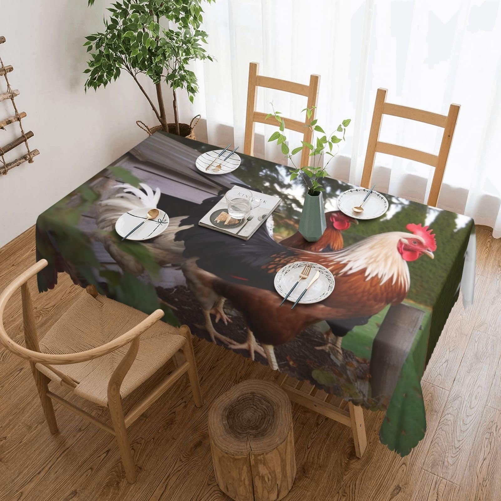 Nappe rectangulaire motif poules 137x183 cm lavable imperméable table extérieure