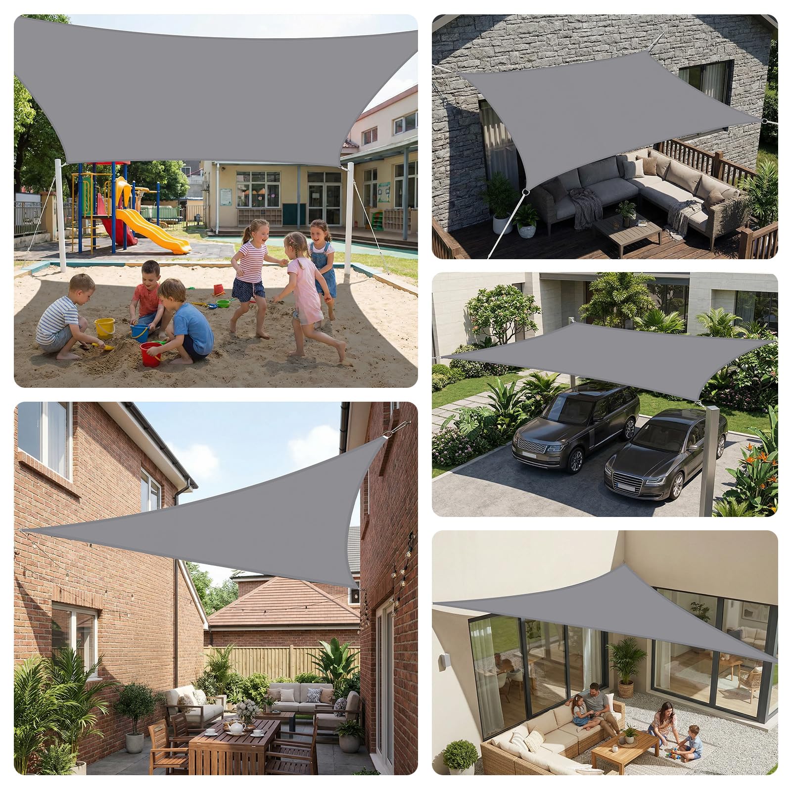 2x4m Sonnensegel Rechteckig, Wasserdicht Sonnenschutz Segeltuch Sunsegel, 95% UV Schutz, Regenschutz, Premium Polyester Sonnensegel für Balkon Terrasse Garten (Hellgrau)
