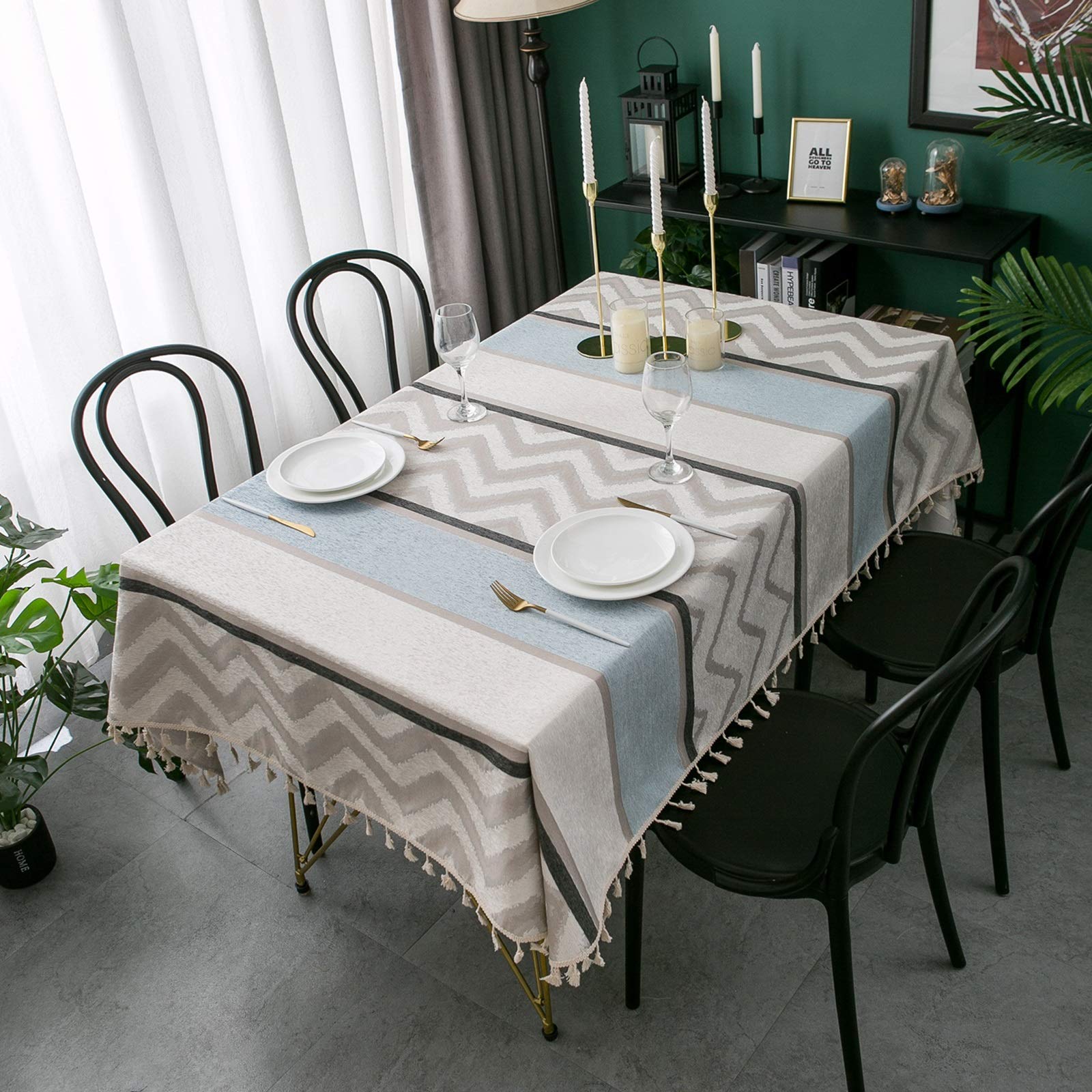 Nappe rectangulaire jacquard 140x180cm grise et couverture moderne style ethnique