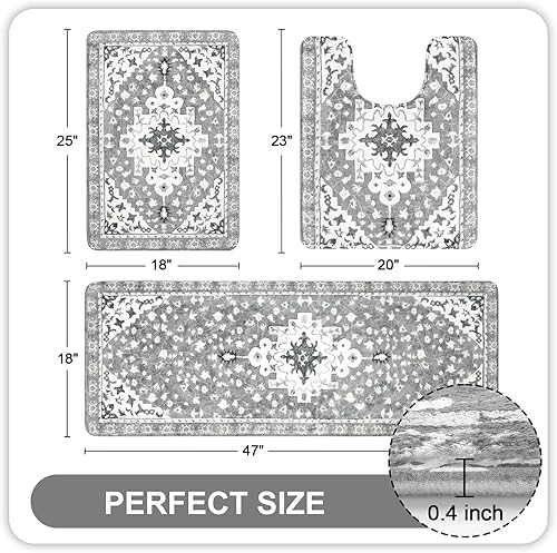 Miniatura 9 de Uphome Juego de 2 alfombras de baño bohemias vintage, antideslizantes, suaves, con contorno en forma de U, lavables a máquina, alfombras de baño