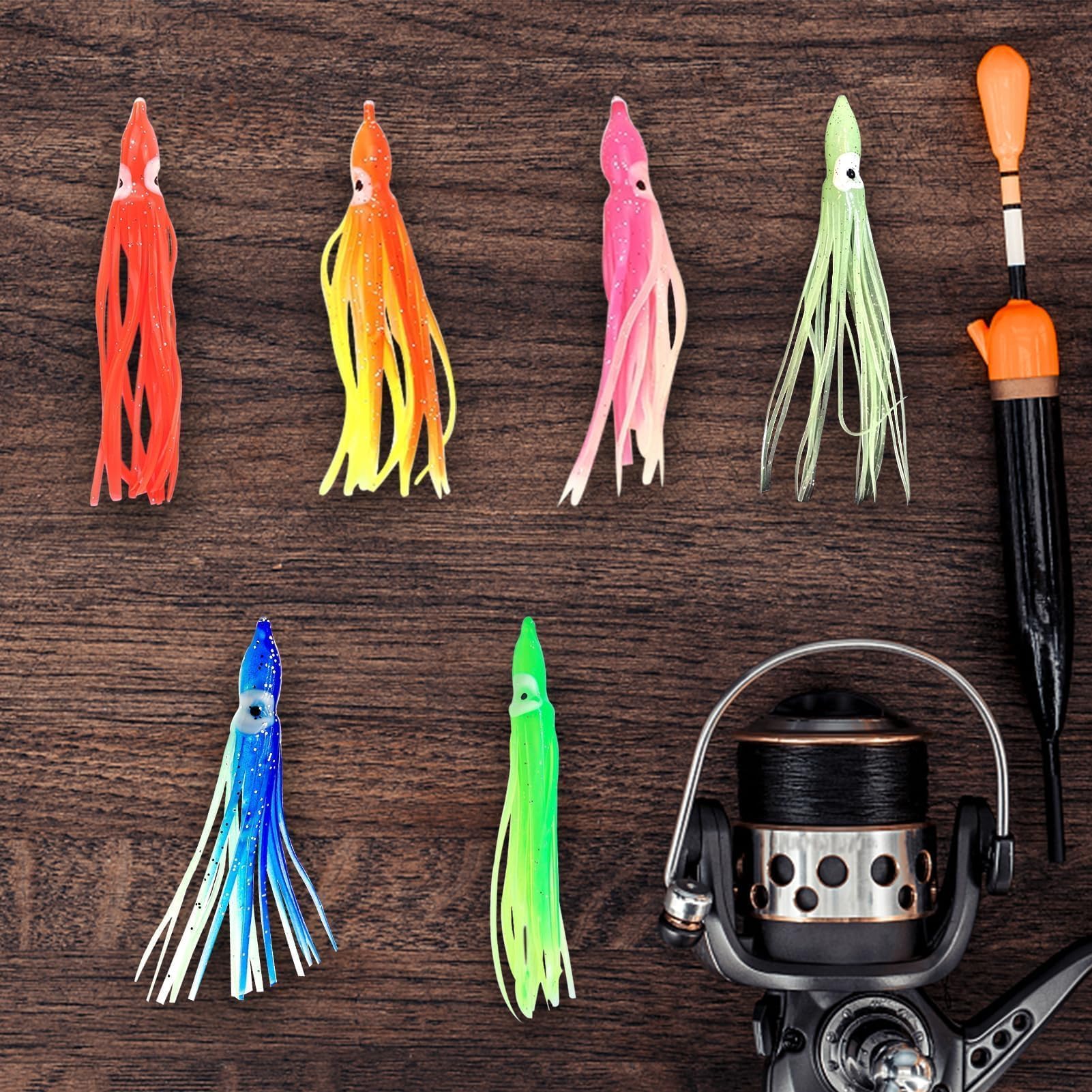 Agatige Esche Artificiali da Pesca di Calamari, Esca da Pesca Spinning Esca Morbida 20 Pezzi Kit di Esche da Pesca Attrezzatura da Pesca per la Pesca in Mare