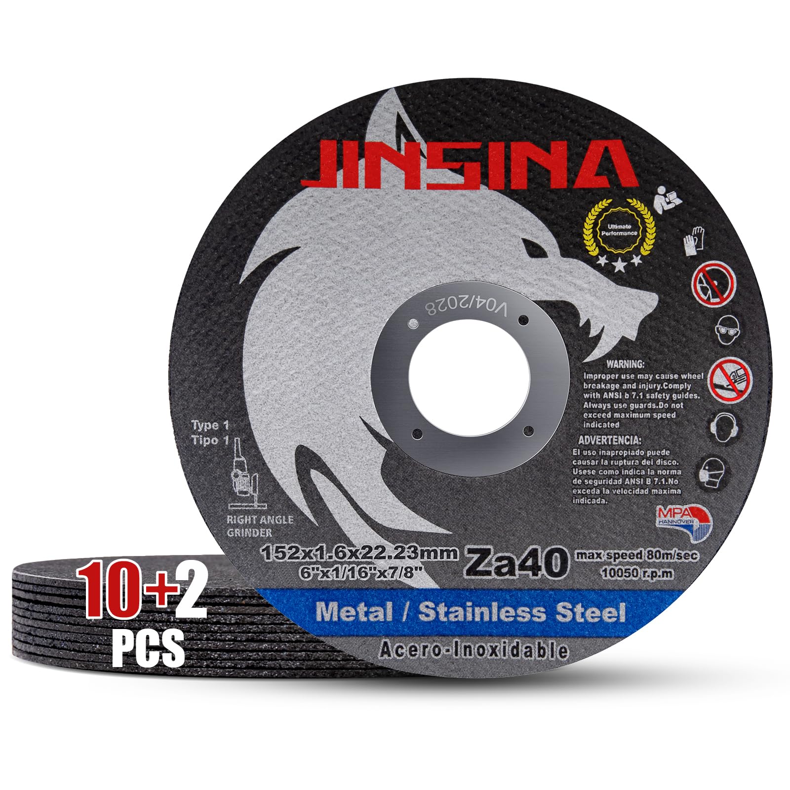 JINSINA Cut Off Wheels 12 PCS, 6 Inch Metal and Stainless Steel Cutting Wheel, Fast Cutting Disc for Angle Grinder (6 x 1/16 x 7/8inch) 10+2pcs