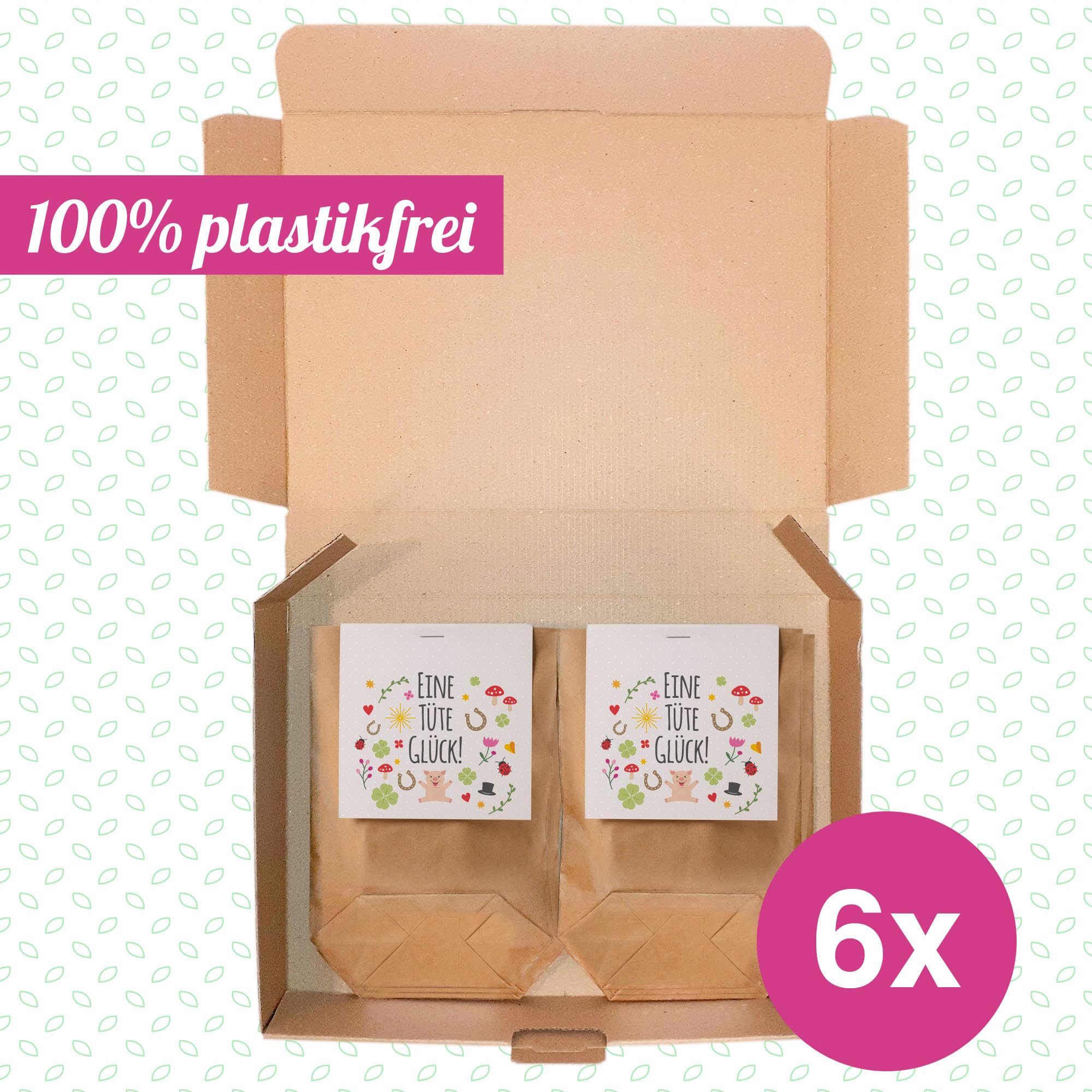 Ideenverlag HAMBURG 6x Glück nachhaltige Wundertüte - Glücksbringer Überraschungstüte & Mitbringsel - Aufmerksamkeit Mitgebsel - give-aways Tüte