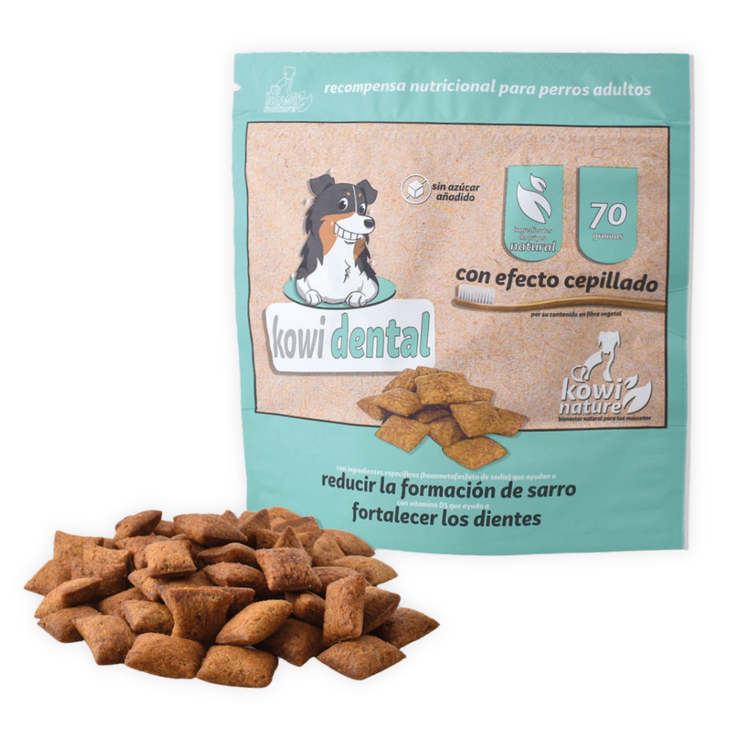 Kowi Dental Snack. Higiene Oral para Perros Adultos. Golosinas para Perros. Efecto Cepillado. Previene Sarro. Fortalece Sus Dientes. Recompensa Perros. Ingredientes Naturales. Bolsa 70 g