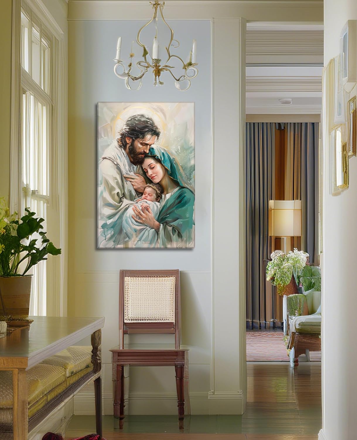 Jesus Wall Art Virgin Mary Pictuer Decor Holy Family Picture Christian Painting Catholic Poster Canvas Prints Churches Wall Decor Framed(Picture-2,16.00"x24.00")