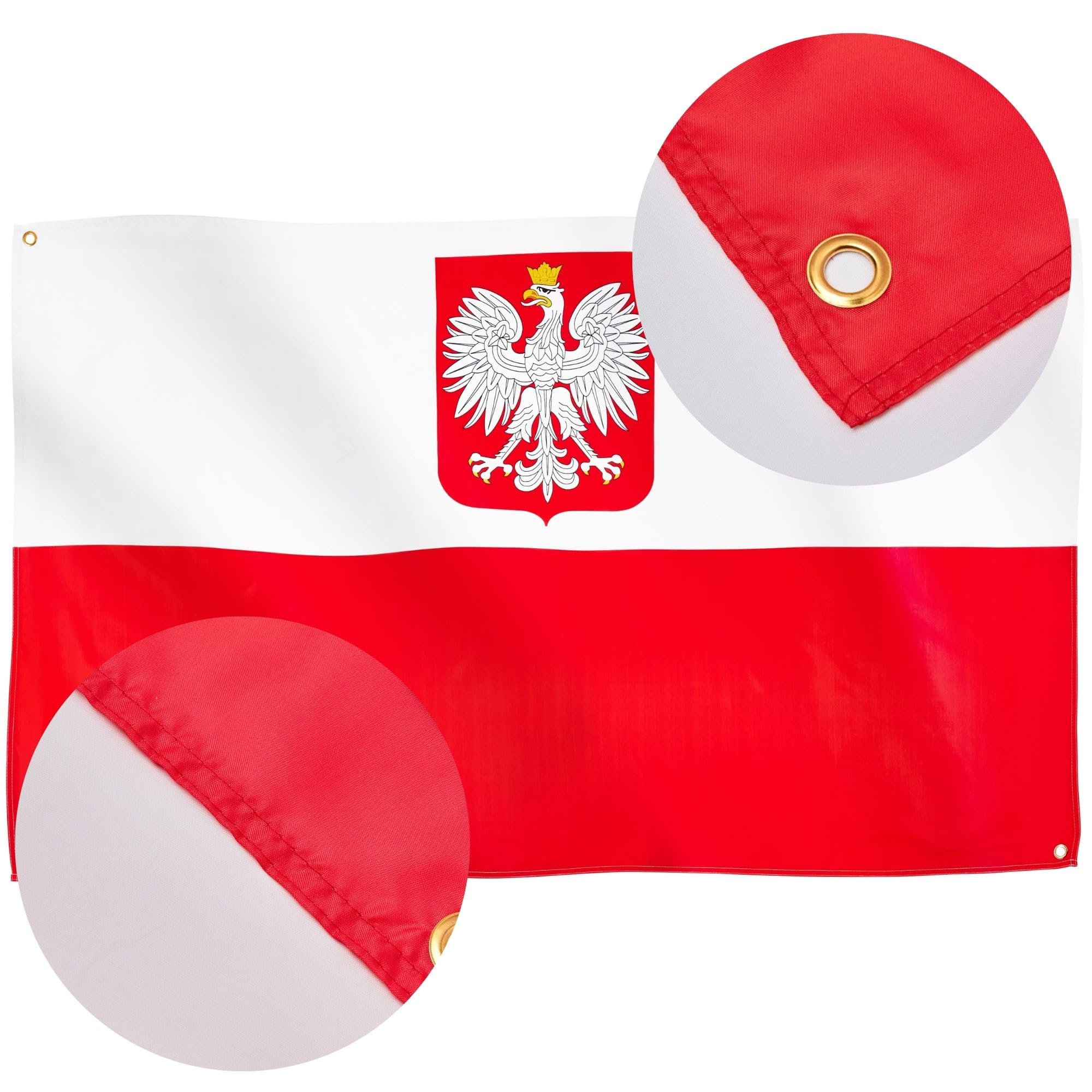 Runesol Polish State Ensign Flag, 91x152cm, 3ft x 5ft, 4 Grommets, Eyelet In Every Corner, Polish Coat of Arms, Poland - Image 4