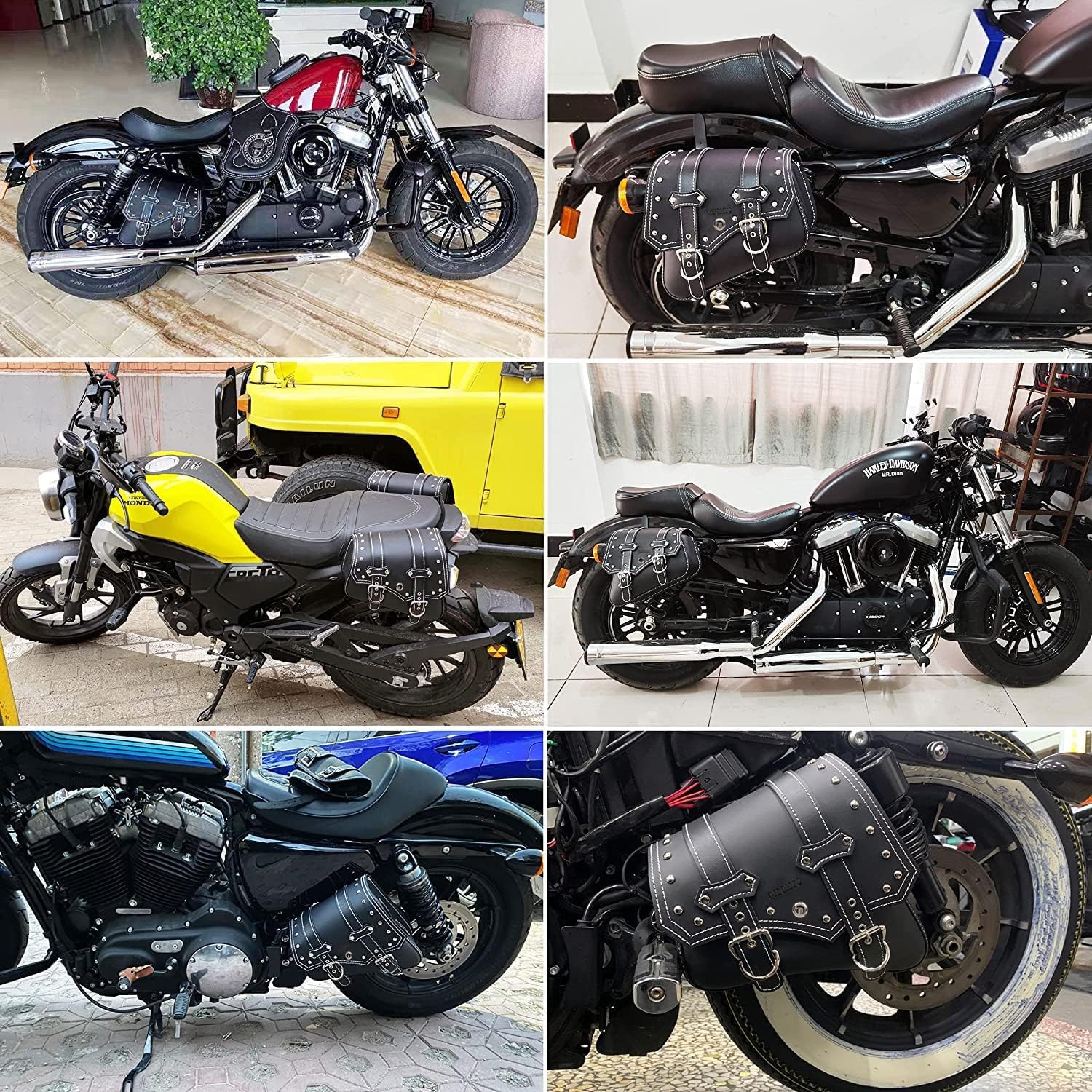 Motorrad Satteltaschen -Satteltaschen Softail PVC Leder für Harley Sportster Wasserdicht, Schwingtasche,,Universal-Aufbewahrungs seitliche werkzeugtasche für Motorrad,mit Getränkehalter (linke Seite)