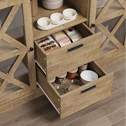 Miniatura 5 de BOTLOG Armario de buffet con almacenamiento, gabinete de barra de café con cajones, aparador buffet Cbinet con puertas de vidrio y estantes