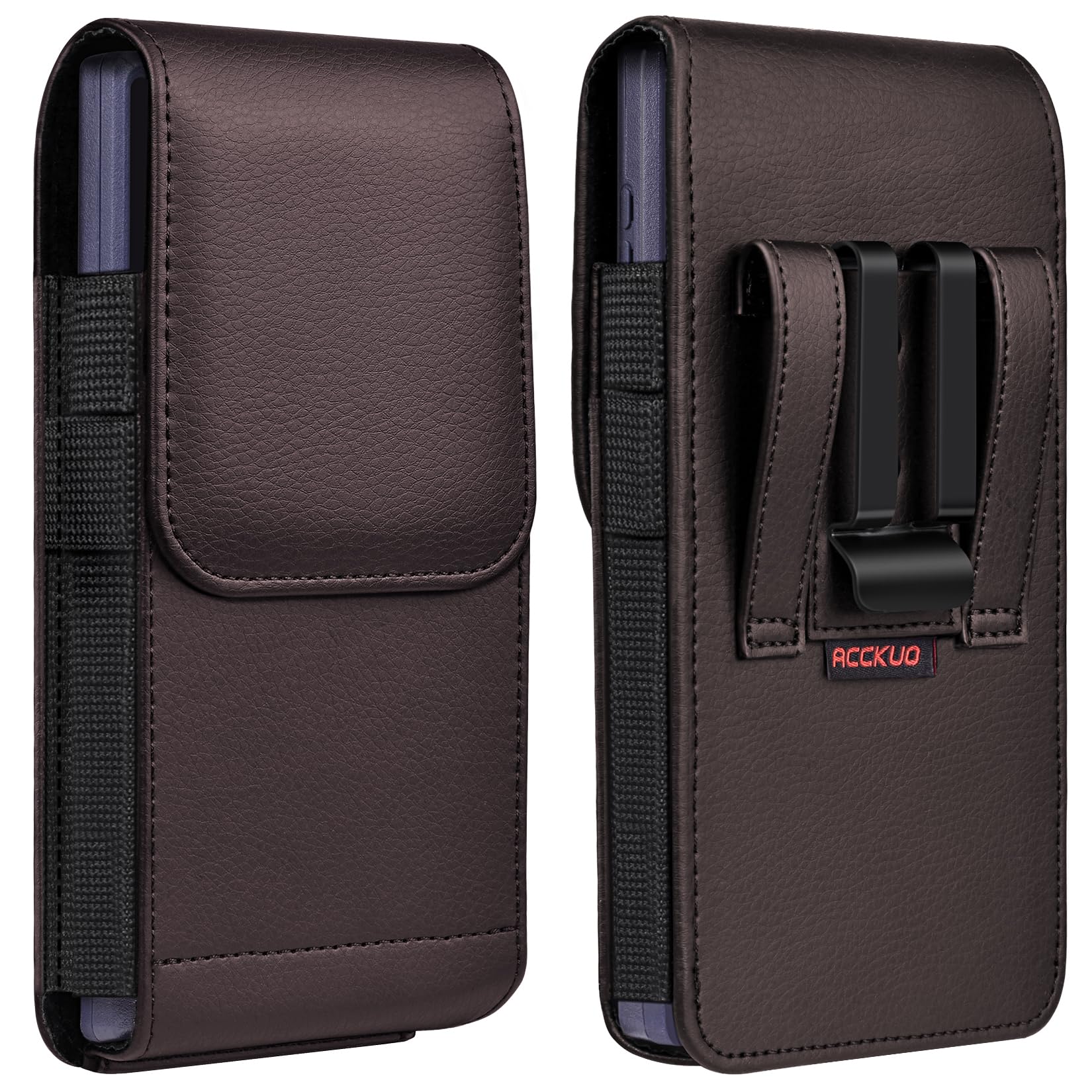 ACCKUO Leather Phone Holster with Strong Metal Belt Clip and Magnetic Closure Compatible with iPhone 16/15/14/13/12 Pro and Non-Pro, Galaxy S25 S24