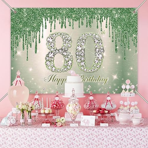 Miniatura 3 de YUNHBZT055 - Decoración de feliz cumpleaños número 80 de 6 x 4 pies, color verde salvia, cartel para fiesta de cumpleaños número 80, telón de fondo