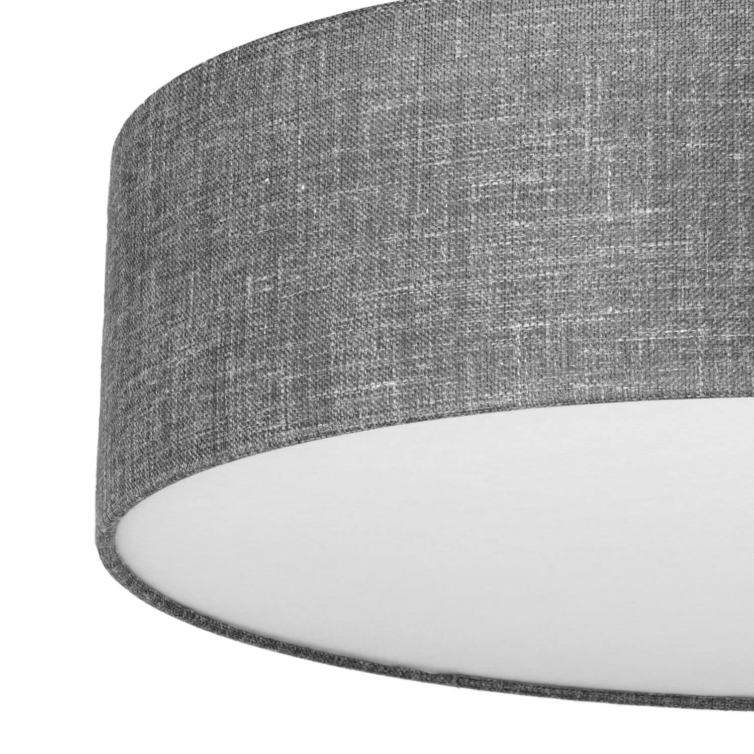 Licht-Erlebnisse Deckenlampe rund flach Ø 60 cm Grau blendarm Stoffschirm 4x E27 Deckenleuchte Schlafzimmer Wohnzimmer