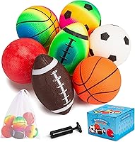 innotoys 7 Pack 5" Soft Grip Playground Balls for Toddlers 1-5 Years - Mini Soccer Football Basketball with Pump & Bag