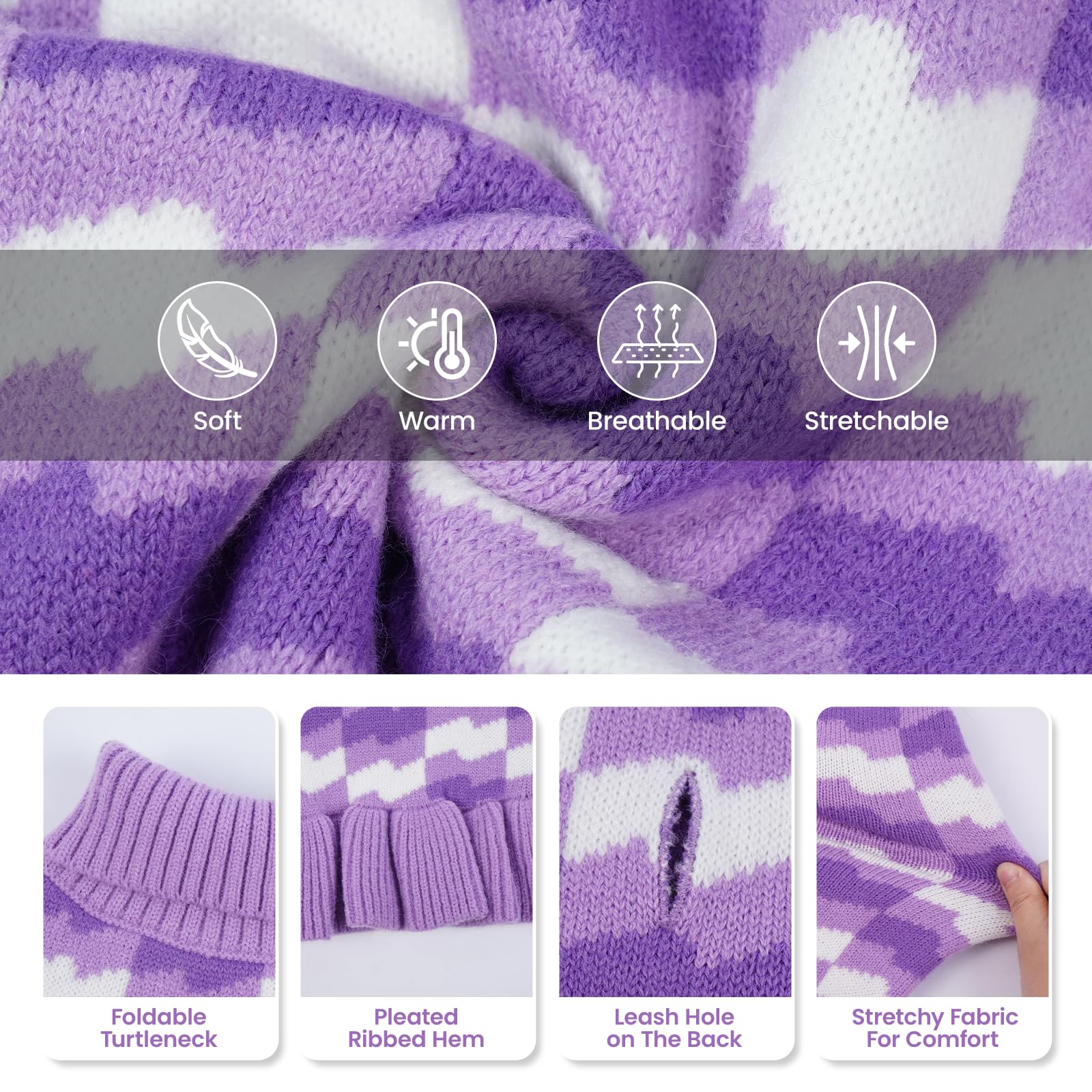 Maglione per cani XL, caldo maglione a collo alto per cani femmina, comodo abbigliamento invernale per cani femmine, ideale per Natale, Ringraziamento e freddo, viola