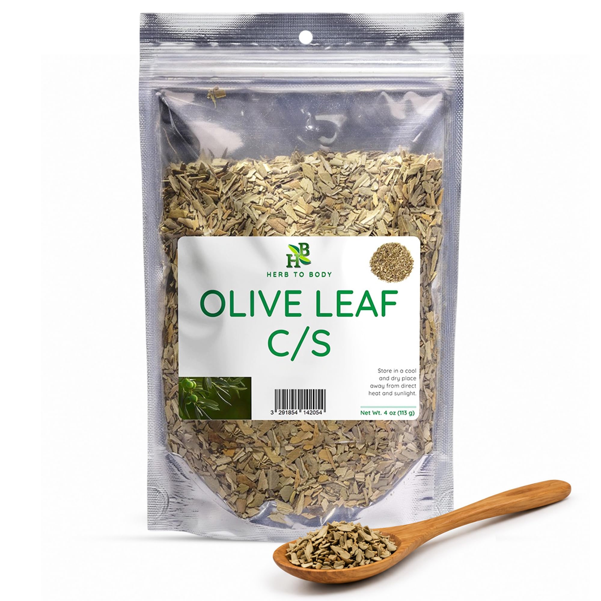 Herb To Body Olive Leaf C/S - Wildcrafted Olea Europaea Leaves, Cut & Sifted Loose Leaf for Herbal Tea, Natural Mediterranean Dried Olive Leaf, Aromatic & Single Ingredient, 4oz