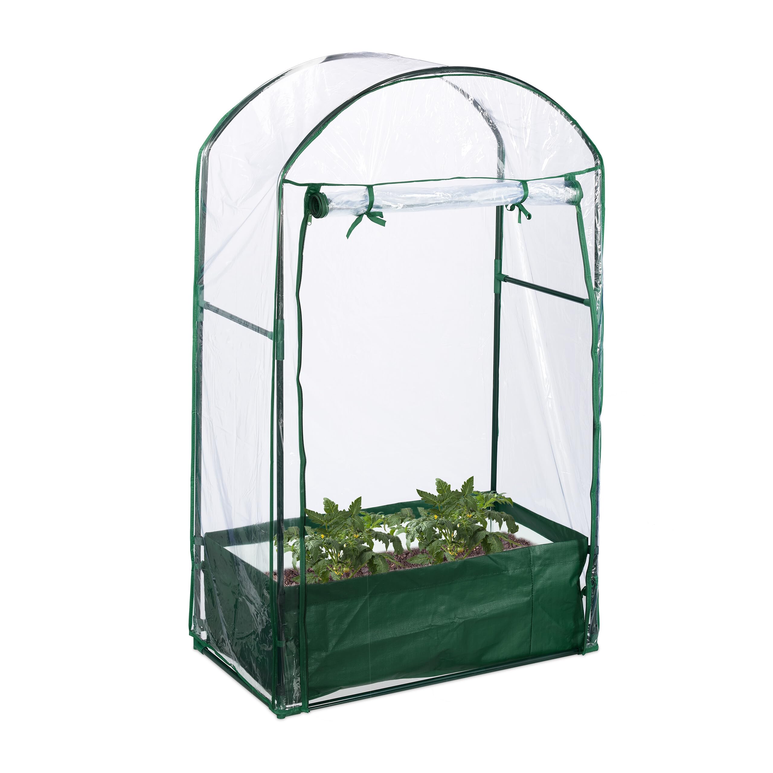 Relaxdays Balcony Greenhouse, Planting Bag, HxWxD: 153 x 89 x 49 cm, Cultivation, PVC film, Steel, Transparent/Green, Iron, 23 x 25 x 16 cm