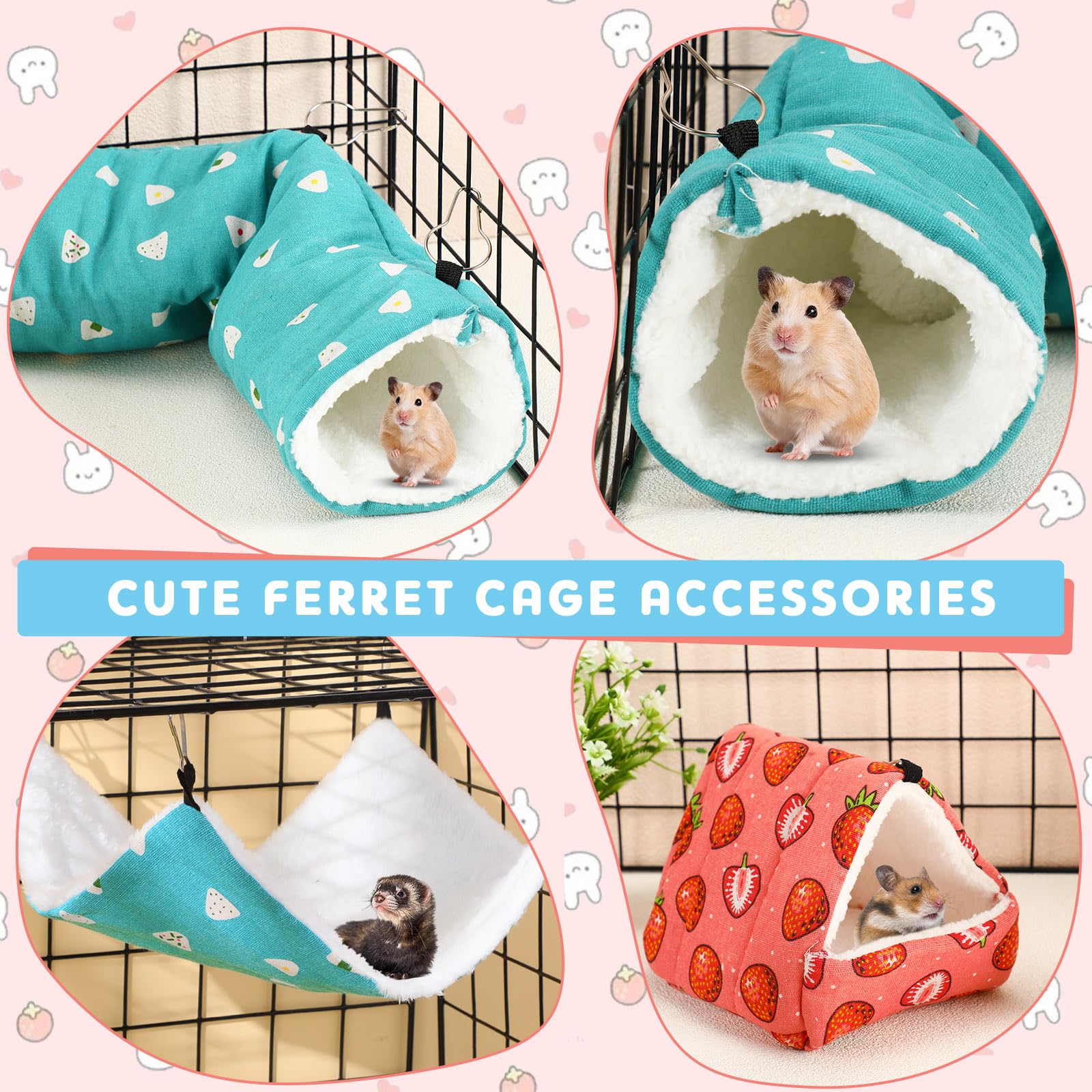 Abbylike 9 piezas de hamaca colgante para rata, conejillo de indias, accesorios de jaula de hurón para mascotas pequeñas, túnel, cueva, litera colgante, hamster, accesorios de juguete para hurón