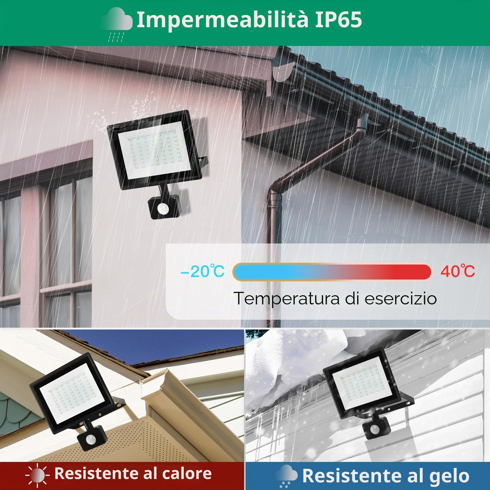Aigostar- 6 Pz Faretto Led da Esterno con Sensore di Movimento,50W 4300LM Faro LED Esterno,Bianco Freddo 6500K,IP65 Impermeabile Faretti LED per Giardino, Cortile,Patio,Garage