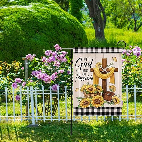 Miniatura 7 de Artofy Fall for Jesus Cross - Bandera decorativa de calabaza religiosa para el hogar patio césped girasol decoración exterior a cuadros de búfalo