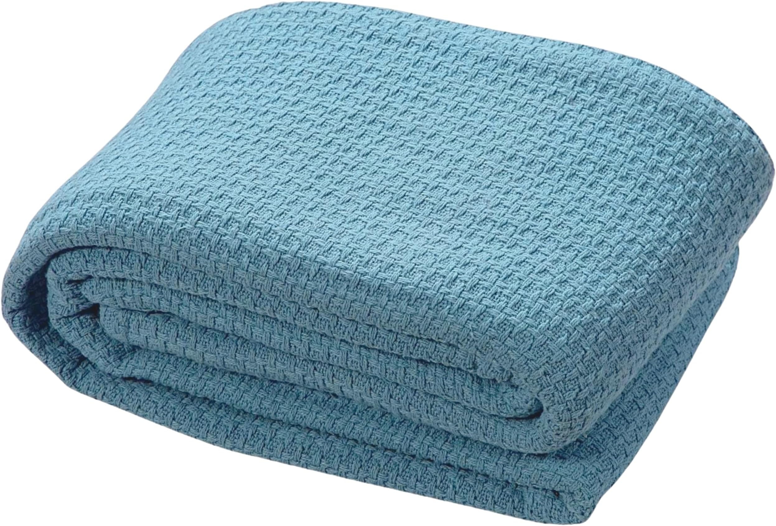 – Bliss Casa Premium 100% Cotton Blanket Light Blue - Soft Breathable Thermal Blanket - Luxurious Thermal Blankets for All Seasons - Throw Blanket for Sofa, Bed, Couch (190x255 cm)