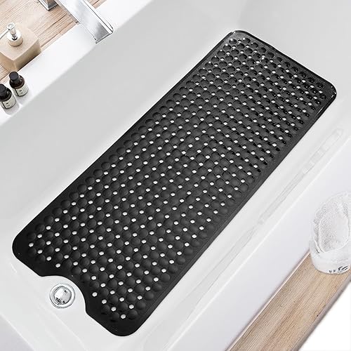 Vista 18 de Alfombra para bañera y ducha, antideslizante de 40 x 16 pulgadas, tamaño extragrande y lavable a máquina, con orificios de drenaje y ventosas