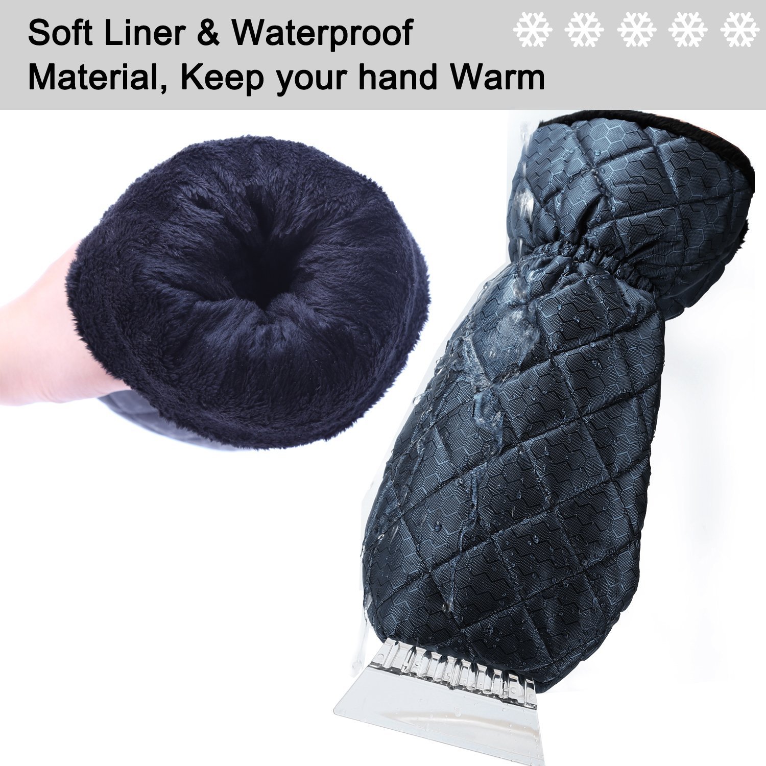 Grattoir à Glace pour Pare-Brise, grattoir à Neige avec Gant de Chasse-Neige imperméable doublé en Polaire Compatible avec Les Voitures (Lot de 2, Noir)