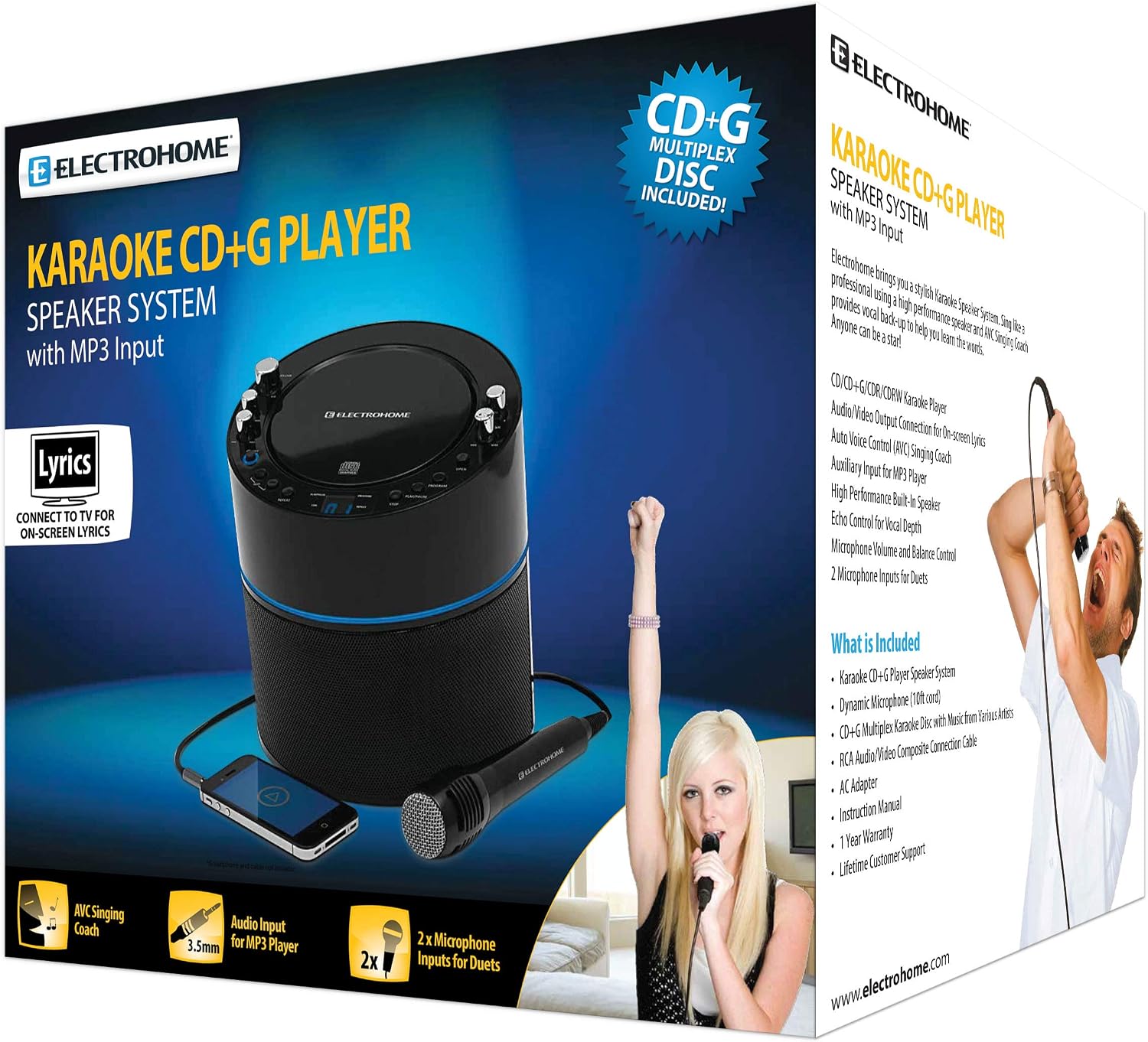 Electrohome Karaoke Machine Speaker System CD+G Player with 2 Microphone Connections, Singing Music & AUX Input for Smartphone, Tablet, & MP3 Players (EAKAR300)