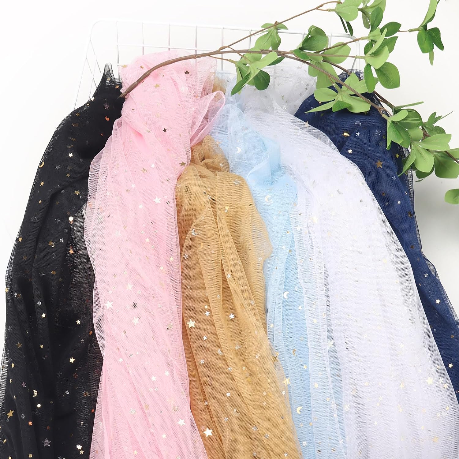HAVII 59" x 4 Yards Navy Blue Glitter Tulle Rolls Star Moon Sequin Tulle Fabric Bolt for Photography Props Background Tutu Table Skirts DIY Sewing Crafts Wedding Party Decor
