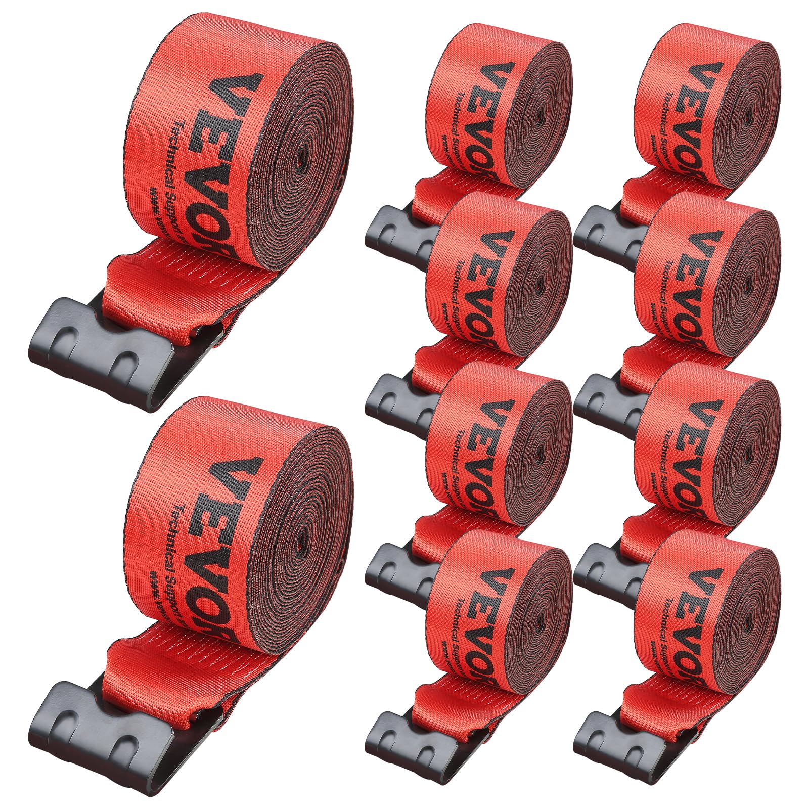 VEVOR Sangle de Treuil 10,​2 cm x 9,​1 m Lot de 10 Capacité de Charge 2,​7 T Résistance Rupture 8,​2 T Sangles de Camion avec Crochet Plat, Contrôle de Chargement pour Remorques, Fermes, Sauvetages, Rouge