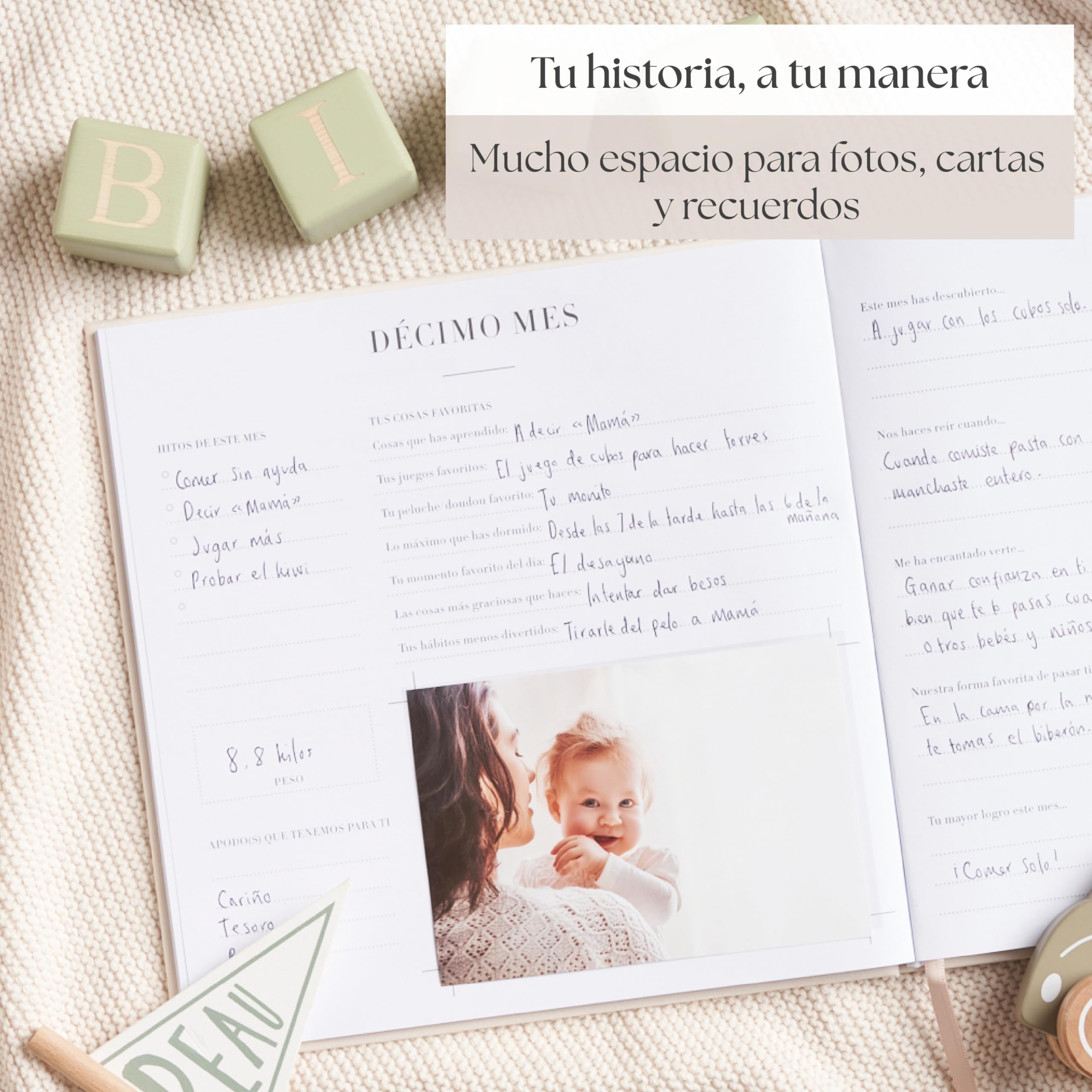 Libro Bebe - Libro de Recuerdos para Bebé - Diario y Álbum de Fotos para Bebés, 136 Páginas, Desde el Nacimiento hasta los 5 Años - Libro Nuestros Recuerdos (Crema)