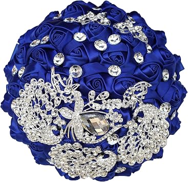 Handmade Wedding Bouquets for Bride Bridesmaid Brooch Artificial Holding Flower Tossing BouquetBlue,15cm, 1PC
