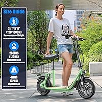 Vista 92 de Caroma Electric Scooter with Seat, Max 30 Miles Range&20MPH Speed, Peak 800/1200W Motor, Foldable Electric Scooter for Adults and Teens, Commuter E