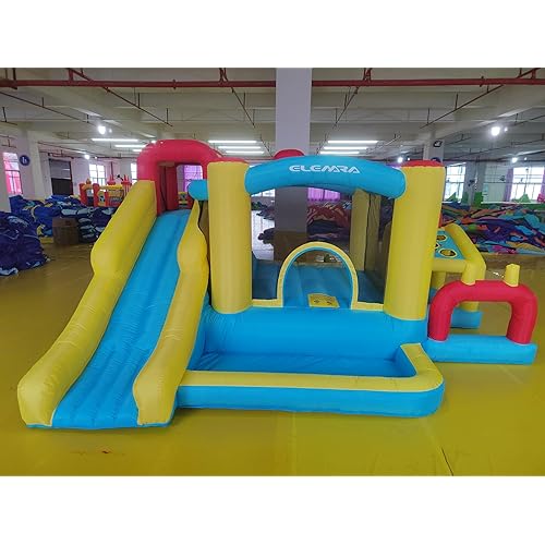 ELEMARA Inflatable Bounce House, Bouncy House with Blower,Jumping Area,Baseball/Soccer Area,Basketball Hoop,Climbing Wall